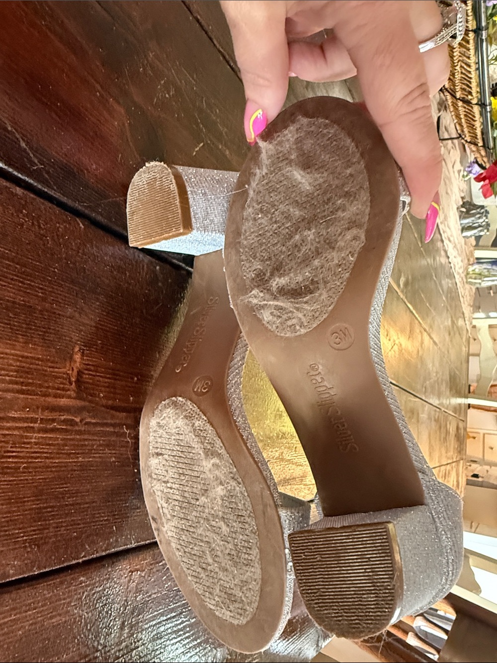 Girls' Silver Sparkle Block Heel Sandals with Ankle Strap - Picture 3 of 7